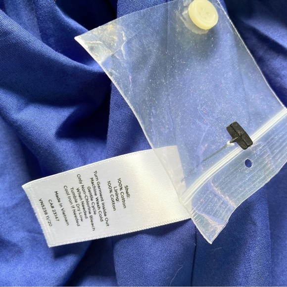 Talbots Cotton Tie Waist Button-Down Split Neck Yellow/Blue Floral Dress Size 4 - Picture 14 of 16